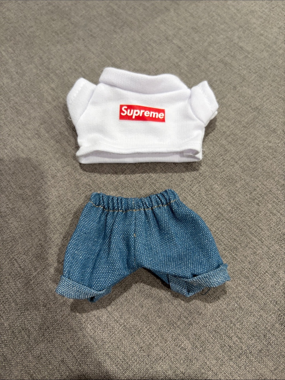 Labubu or Small Doll Supreme White Shirt and Blue Shorts